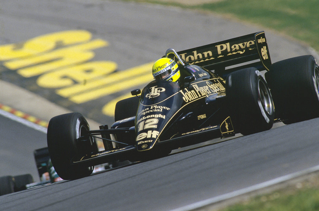 1986 British Grand Prix. Brands Hatch, England. 11th - 13th July 1986. Ayrton Senna (Lotus 98T-Renault), retired, action. World Copyright: LAT Photographic. Ref:  86GB69.